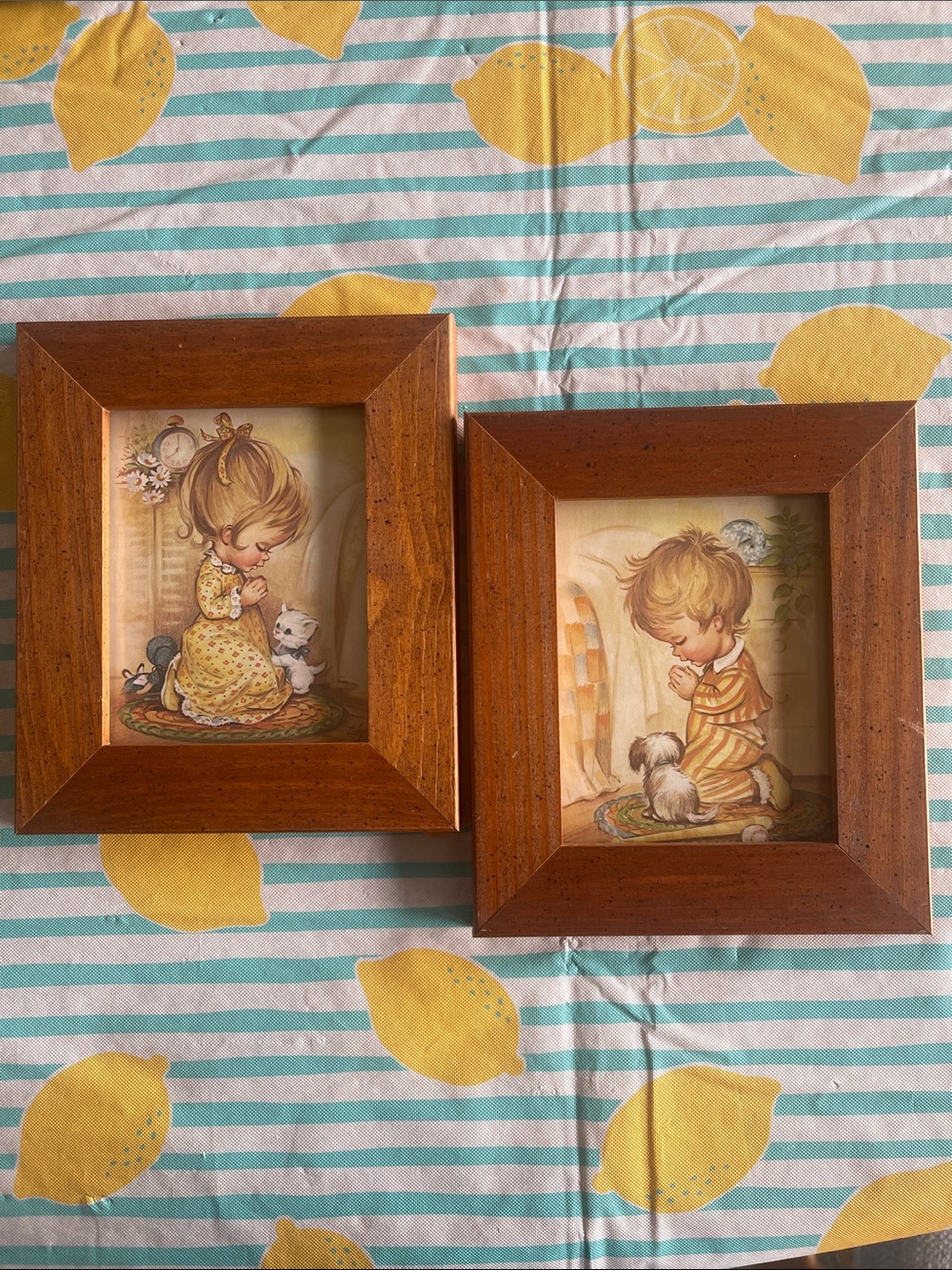 VTG Coby Praying Girl & Boy Wood Framed Art 🌺